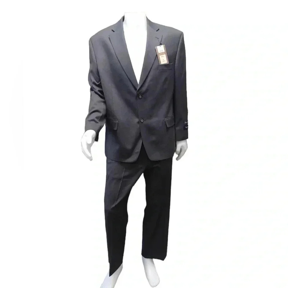 Haggar 100% Wool Charcoal 2 Piece Suit Size 46 S/P